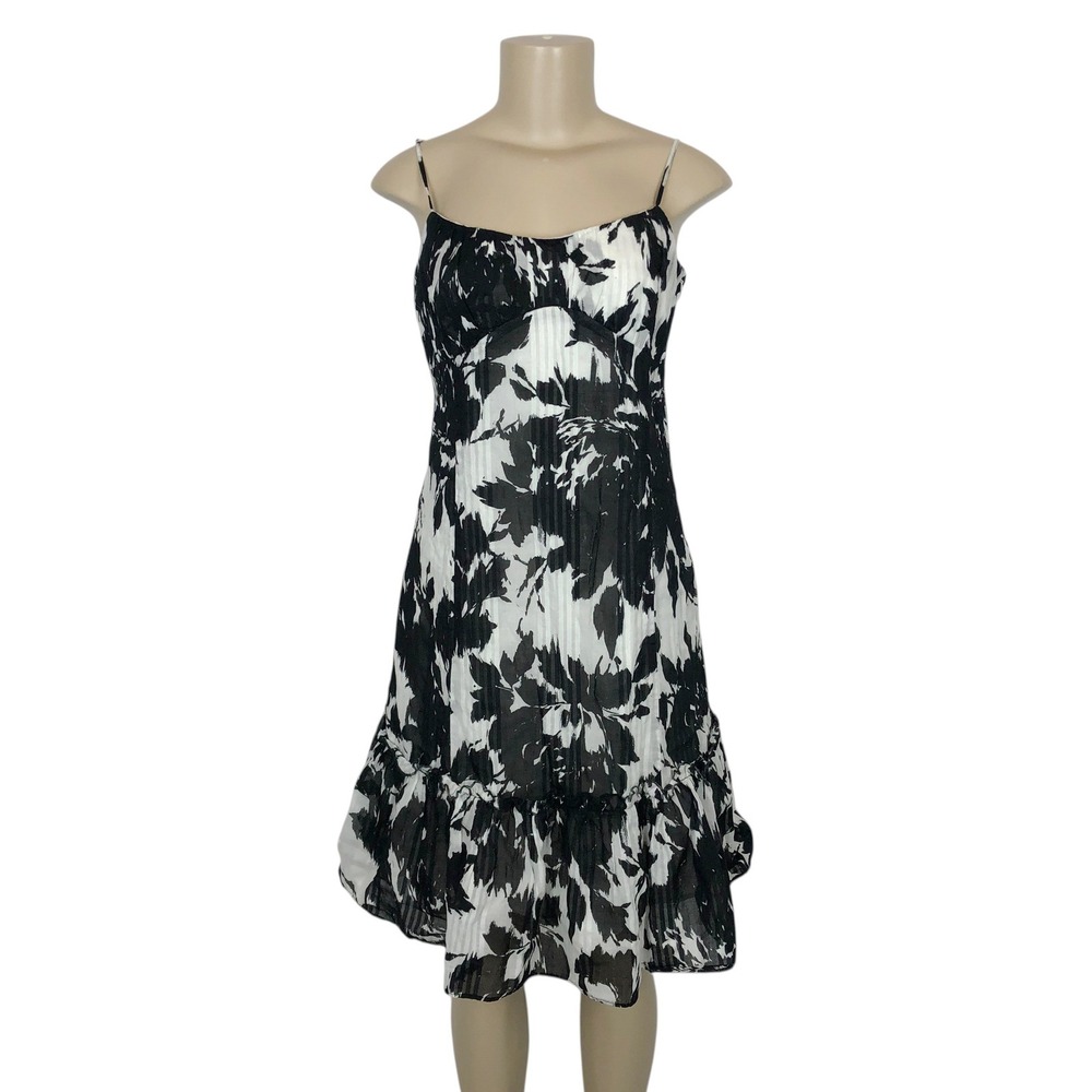 Ann Taylor LOFT Dark Floral Print A-Line Babydoll Dress Size 6 Formal Whimsigoth